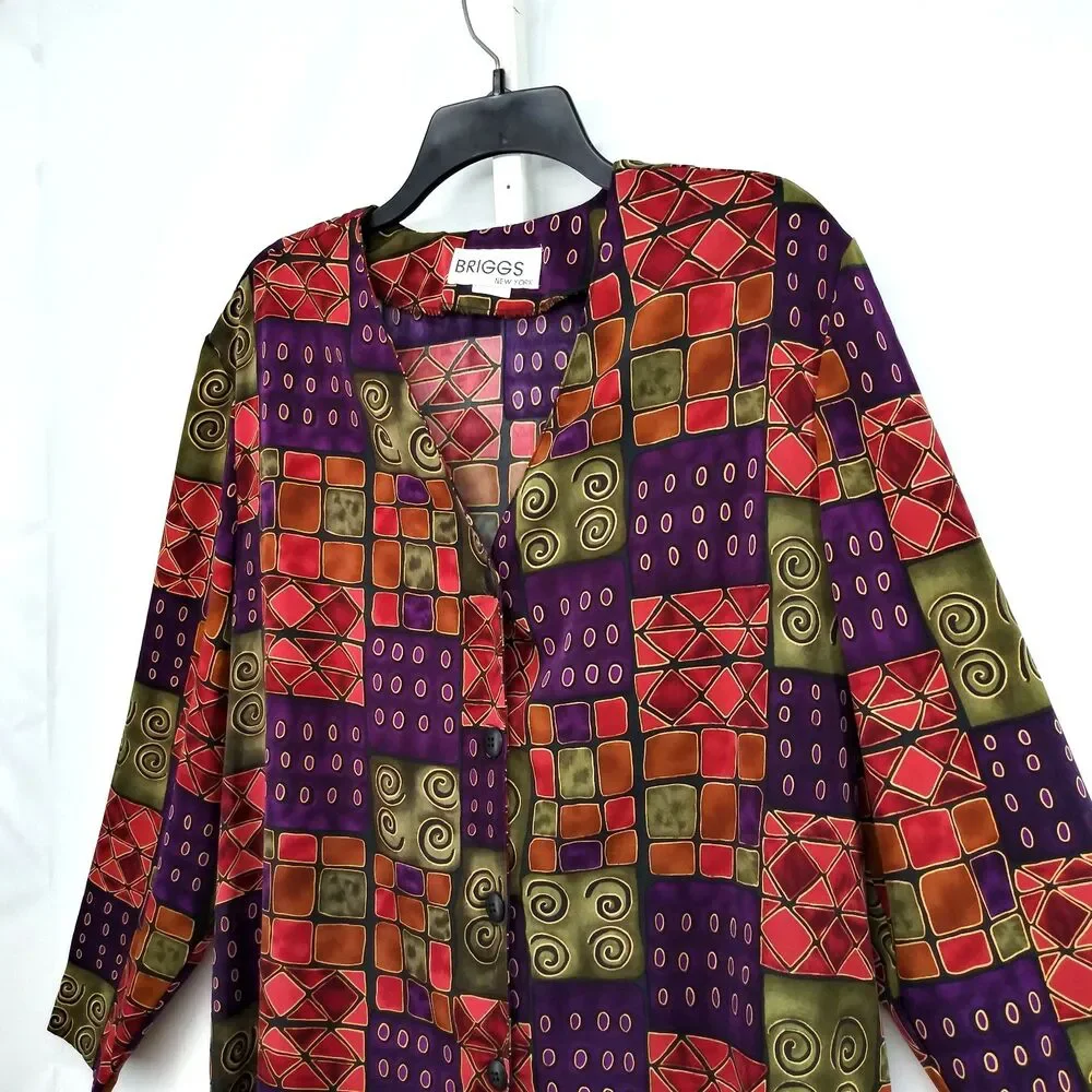 Briggs New York Blouse Women Size 2XL Purple Red Long Sleeve Button Up Top